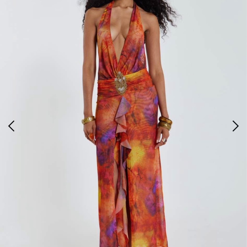 Jaded London Cindy Plunge Maxi Dress in Orange